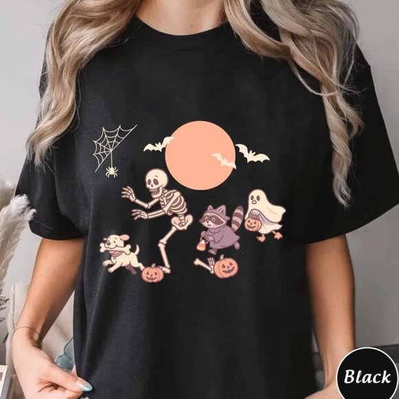 Cute Halloween Dog and Skeleton Chase Shirt, Unisex Shirt, Funny Halloween Shirt - Picture 1 of 4